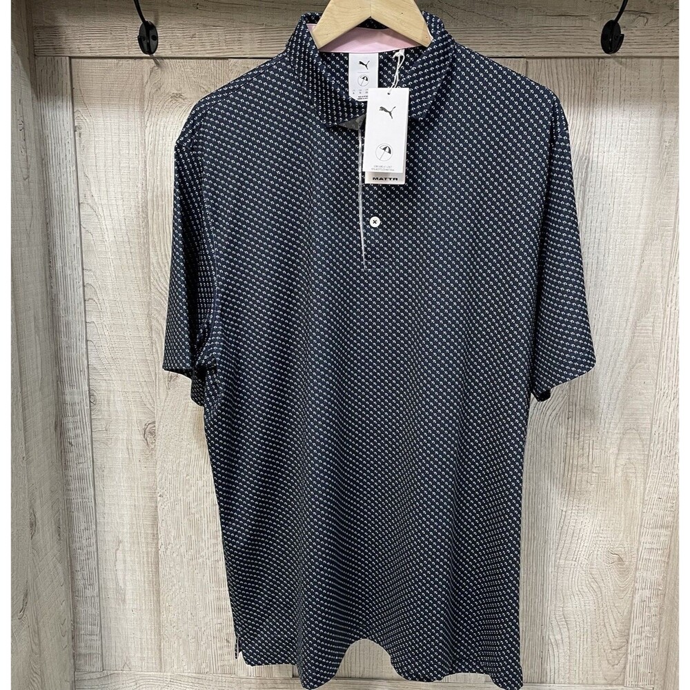 Puma x Arnold Palmer Men Size XL Umbrellas All Over Golf Polo Deep Navy Pink New